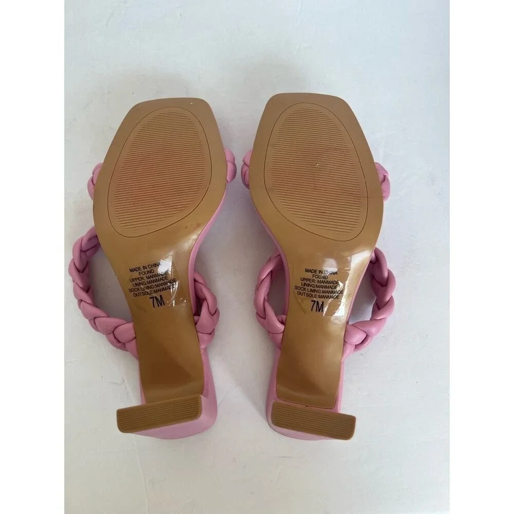 NWOT SODA Braided Strap Square Toe Sandal PinkVegan Leather‎ Dressy High Heels 7